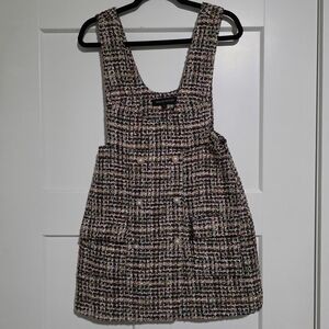 Zara Multicolored Tweed Mini Pinafore Dress with Pearl Buttons
